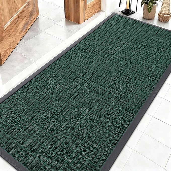 OLANLY Front Door Mat Outside Entrance 59x23, Absorbent, Heavy Duty Sturdy Natural Rubber Doormat Indoor Outdoor, Non-Slip, Stain and Fade Resistant, Low Profile Floor Mat for Entryway, Black Green