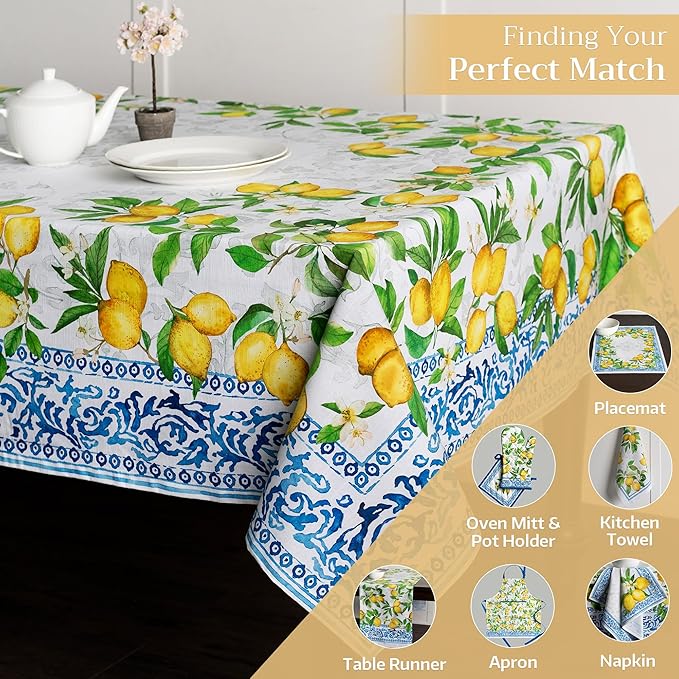 Maison d' Hermine Table Cloth Rectangle Table 100% Cotton 70 x 120 Inches Tablecloth Reusable Decorative Everyday Use for Dining Room, Farmhouse, Home, Party, Festive & Wedding Spring Summer - Cedrat