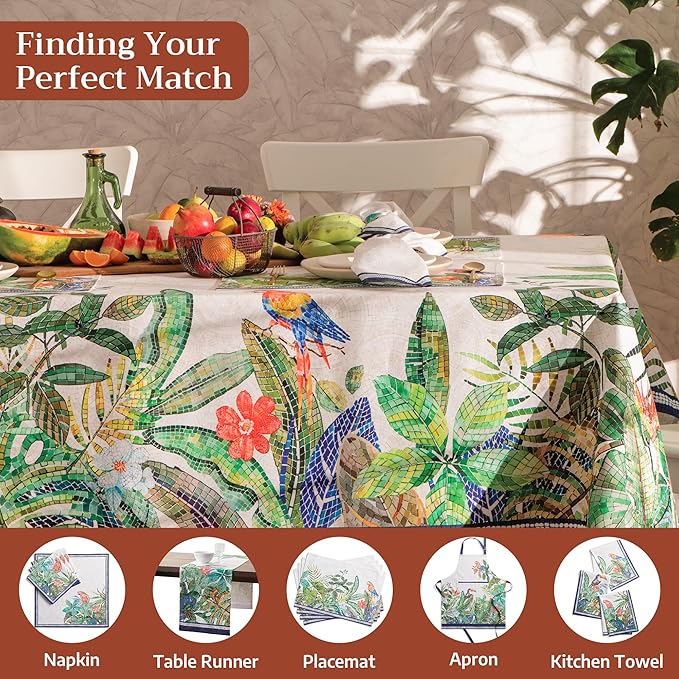 Maison d' Hermine Premium Table Cloth Rectangle Table 100% Combed Cotton 108 x 70 Inches Tablecloth Reusable Decorative for Dining Room, Farmhouse, Home, Party, Festive & Wedding - Mosaic