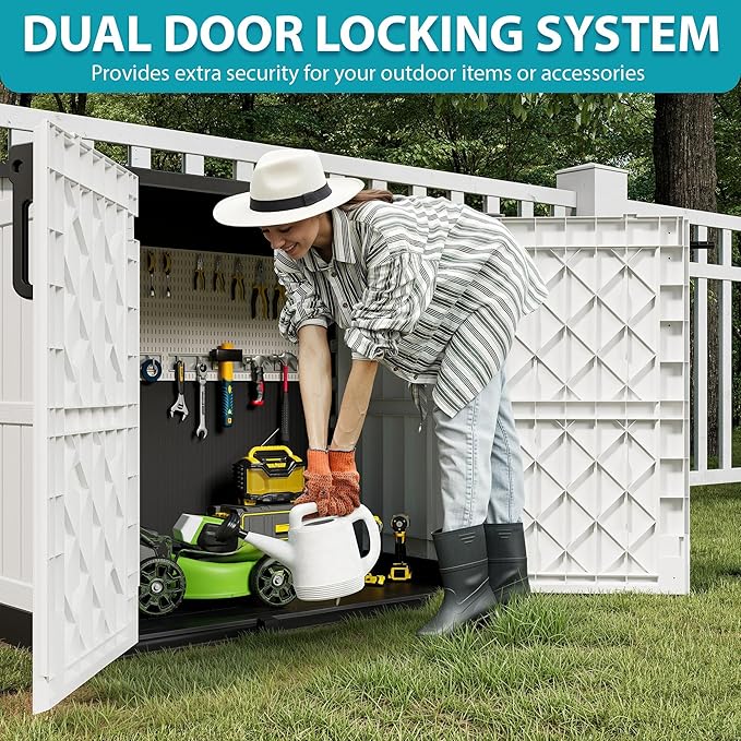 Horizontal Resin Storage Shed 36 Cu Ft with Lockable Doors, Portable Outdoor Storage Cabinet -Waterproof Outdoor Storage Box for Backyards, Easy to Assemble