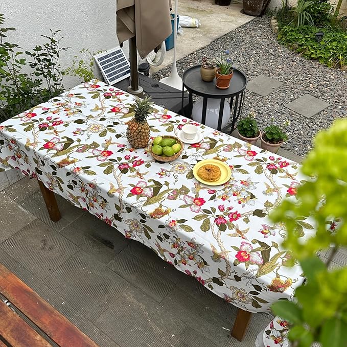 Rectangle Easter Tablecloth, Floral Waterproof Outdoor Tablecloth, Washable Spring Summer Table Cloth, Table Cover for Farmhouse, Dining, Party, Easter, 60 x 108 Inch, Red Flower