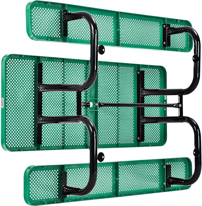 Global Industrial 72" Rectangular Picnic Table, Perforated Metal, Thermoplastic Coating, Attached Benches, 1-1/2” Umbrella Pole Hole, Outdoor-Rated, 1000 lbs Capacity, Green