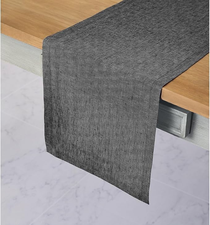 Solino Home Linen Table Runner 48 Inches - 100% Pure Linen Charcoal Grey Table Runner 14 x 48 Inch Ideal for Dresser and Coffee Tables - Athena - Winter
