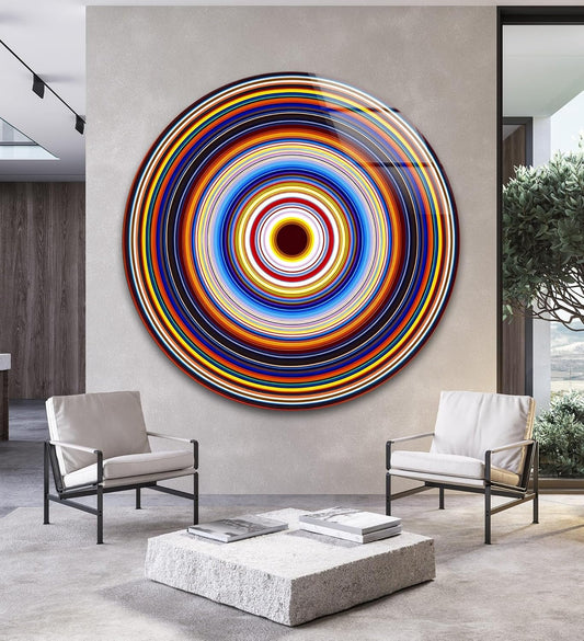 My Photostation.com 10''(25cm) Diameter Colorful Concentric Circles Round Glass Wall Art Tempered Glass Printing Wall Decor Large Wall Art Wall Hangings
