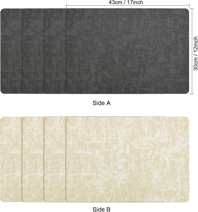 Myir JUN Placemats Set of 8, Dual Sided Faux Leather Placemats Place Mats Set of 8 Indoor for Dining Table Non-Slip Washable Heat Resistant Outdoor Table Mats (Set of 8, Gray Cream)