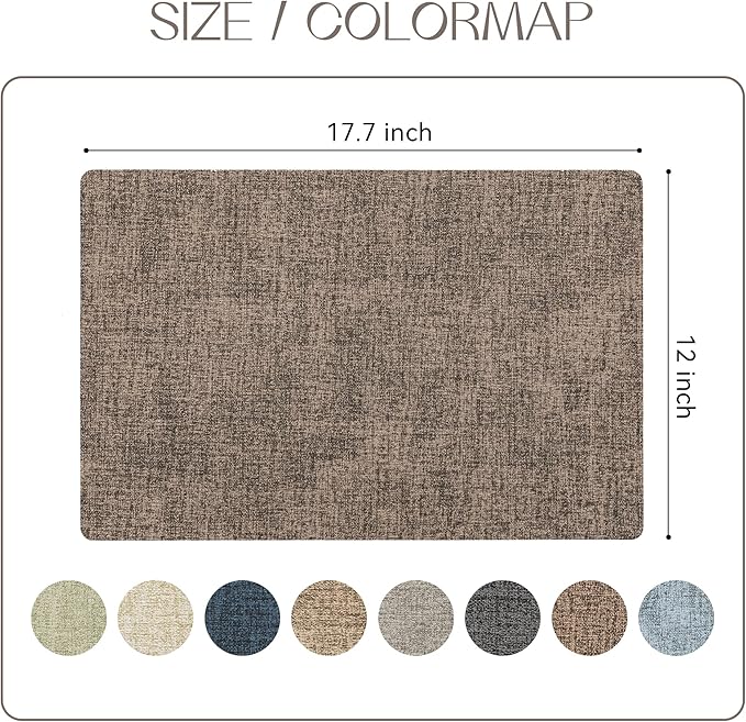 Romanstile Vinyl Placemats Set of 6-12 X 17 Inch - Heat Resistant Place Mats 100% Waterproof Oilproof Wipeable Reversible Faux Leather Table Mats for Kitchen, Dining, Party, Outdoor, Coffee
