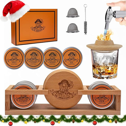 Cocktail Smoker Kit | Whiskey Smoker Kit | Bourbon Smoker kit | Old Fashioned Smoker Kit for Men with Stand, Torch & Wood Chips | Whiskey Gift for Men (No Butane Incl.)