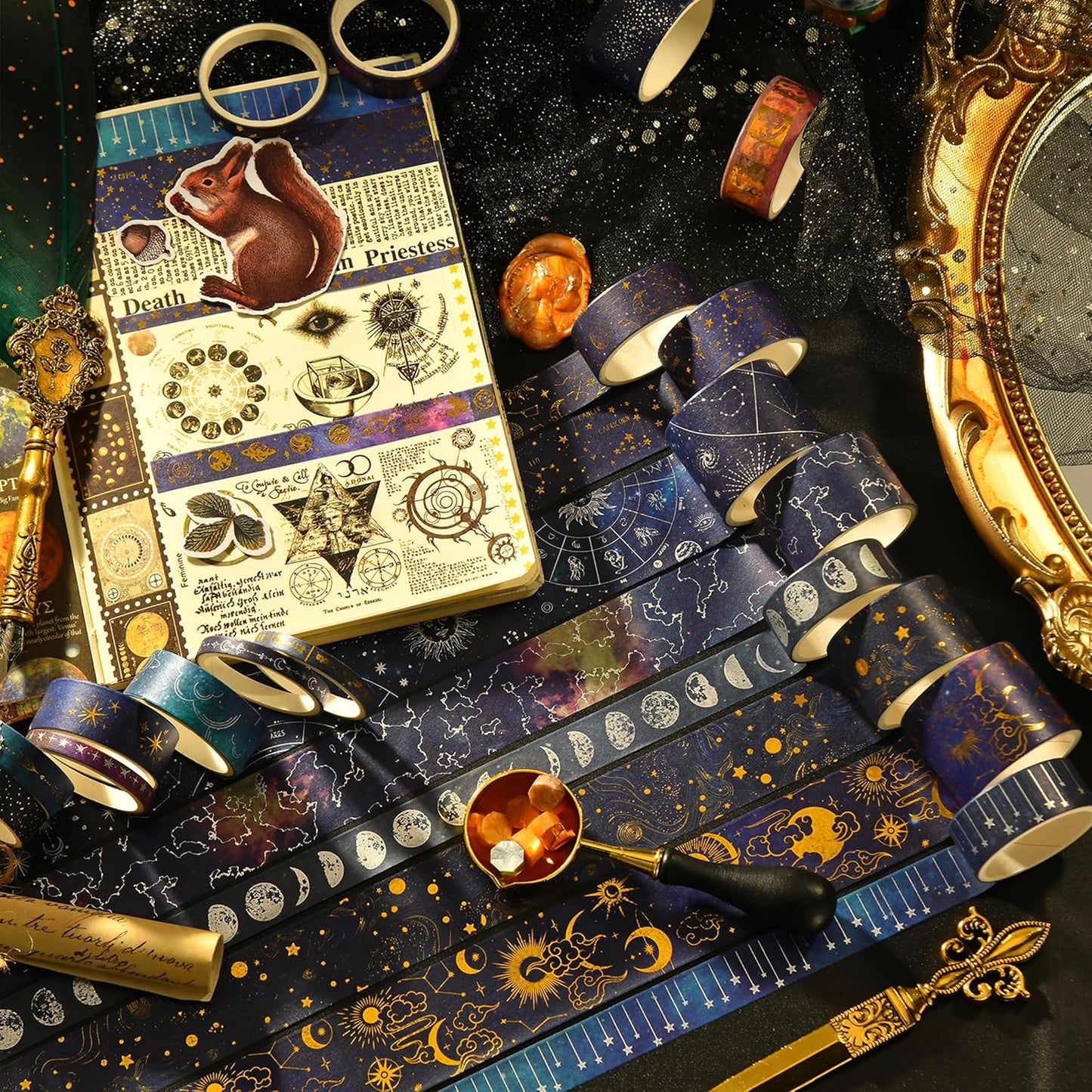 20 Rolls Galaxy Washi Tape Set Stars Arts Adhesive Tapes Gold Silver Foil Decorative Masking Tape Sets for Craft, Kids, Scrapbook, DIY, Gift Wrapping