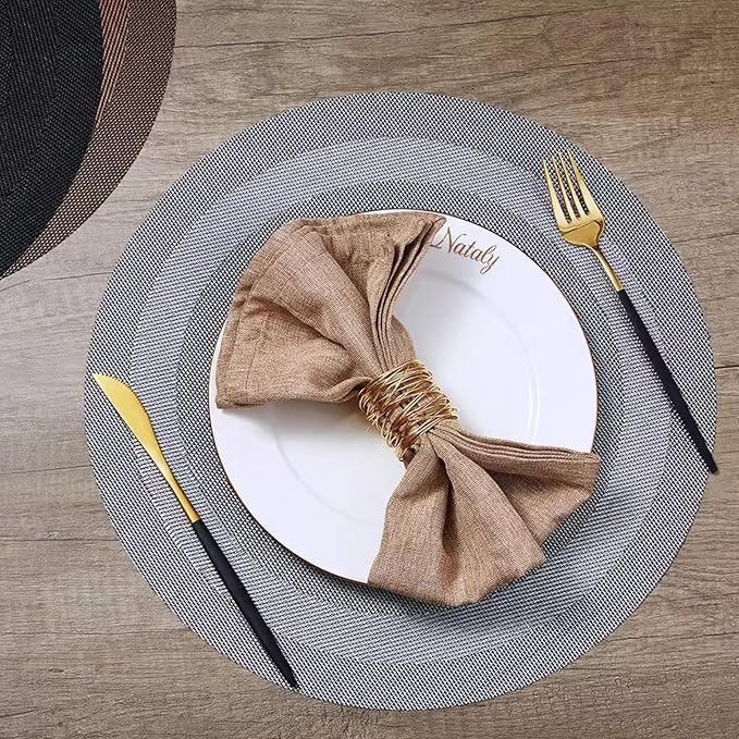 PIGCHCY Round Placemat Set of 6 Heat Resistant Vinyl Washable Kitchen 15 inch Placemats for Home Indoor Outdoor Party (6pcs, Deep Silver)