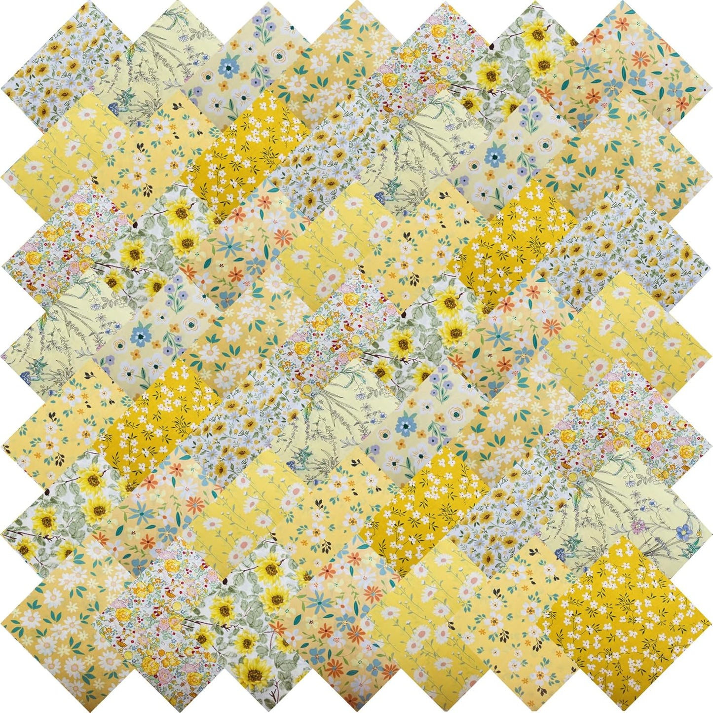 HANPATQUI 50PCS 12 x 12 inch Yellow Printed 100% Cotton Fat Quarters Fabric for Sewing and Quilting Bundles Precut Fabric Square for DIY Craft Patchwork