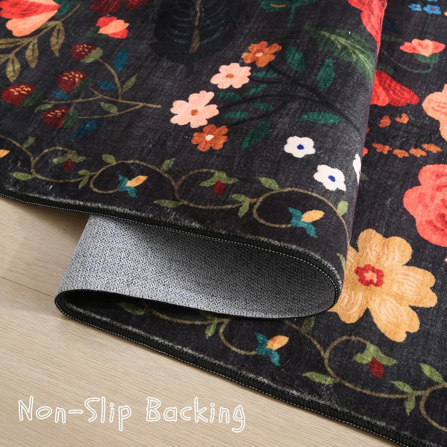 Rugcomf Runner Rug for Hallways Kitchen Rug Non Slip 2'x 6' Washable Runner Rugs with Rubber Backing Soft Floral Carpet Runner for Hallways, Kitchen, Laundry, Bedroom, Bathroom(Black)