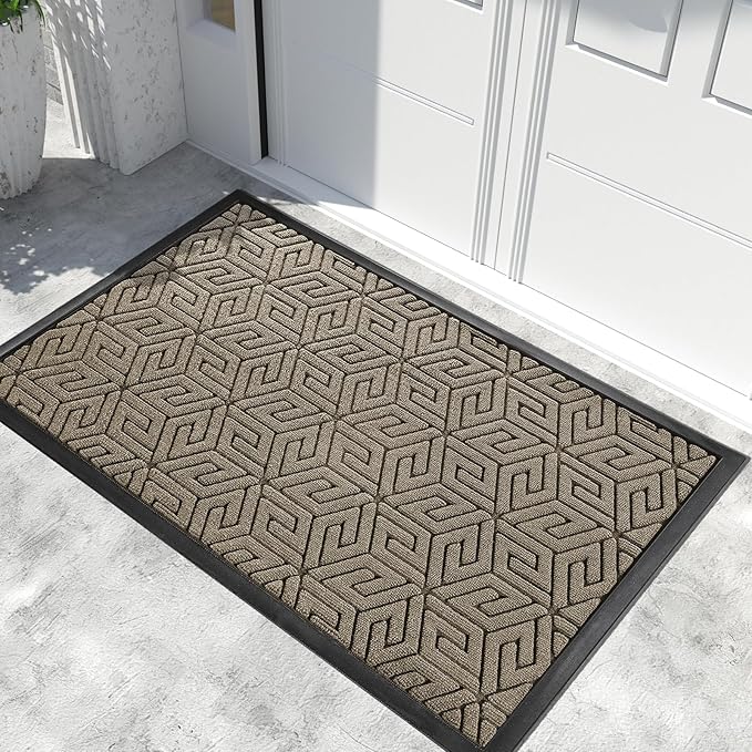 Yimobra Extra Large Door Mat 60x36, All-Weather Waterproof Outdoor Mats for Front Door, Non Slip Rubber Doormat for Patio Proch Outside Entryway Indoor, Pale Khaki