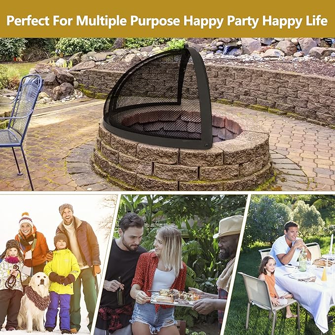 WeCooper 32In Round Fire Pit Spark Screen Cover, Outdoor Patio Easy-Opening FirePit Mesh Screens, Heavy Duty Steel Fire pits Ember Lid with Hinge