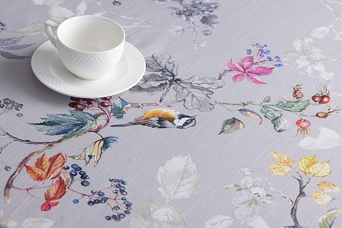 Maison d' Hermine Table Cloth Round Table 100% Cotton 63 Inches Fall Tablecloth Reusable Everyday Use for Thanksgiving Christmas Decorations Dining Farmhouse Party (Equinoxe - Grey)