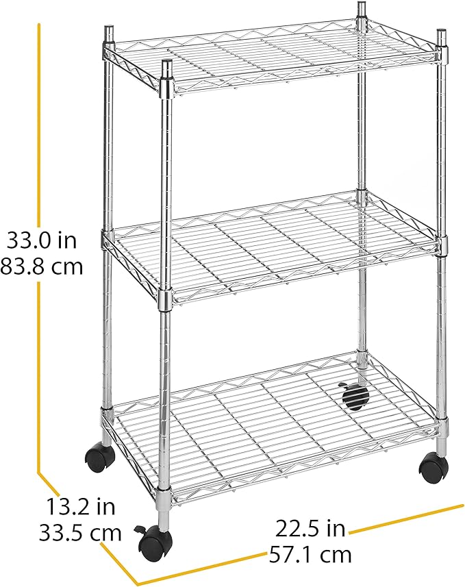 Whitmor Rolling 3 Shelf Cart, Chrome