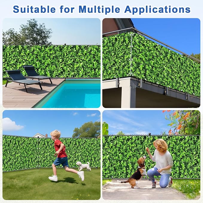 UPGRADE 3'x25'Customized PVC Privacy Fence Screen with Green Leaves Print – Outdoor Waterproof Patio Privacy Cover for Yard, Balcony, Garden Fence Decoration