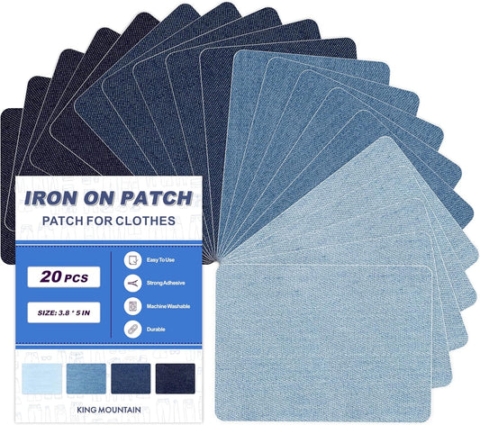Iron on Patches for Clothes, 20 Pieces Denim Patches for Inside Jeans 3.7" by 4.9", 100% Cotton Fabric Patches for Clothes, Pants, Jeans Repair Kit (9.5 cm x 12.5 cm)