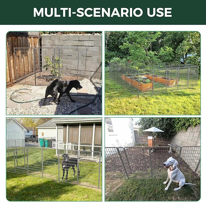FXW Garden Fence Outdoor for The Yard – 50in(H) x 62.6ft(L) Heavy Duty Metal Animal Barrier for Dog and Rabbit, Decorative Dog Fence, 24 Panels, Silver