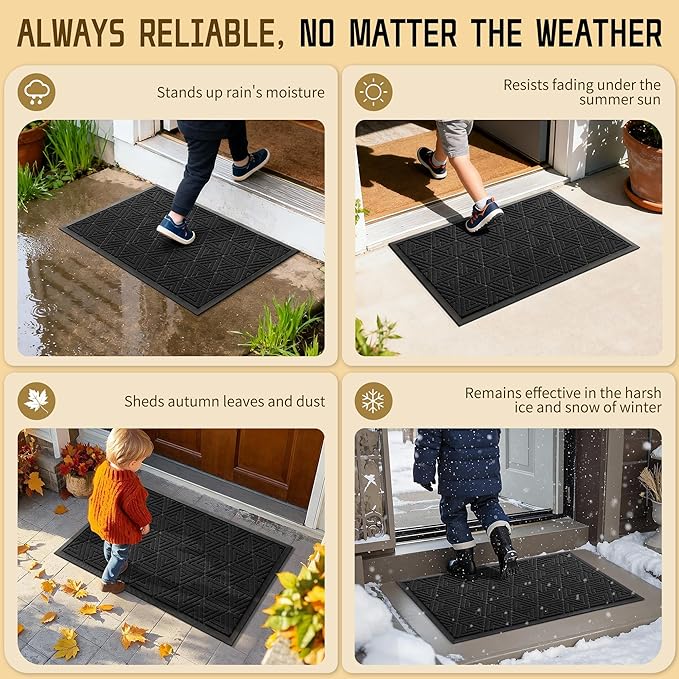 Yimobra Outdoor Mats for Front Door 29.5x17, Stops Mud & Dirt at Entrance, Fits Garage & Patio, All-Weather Waterproof Non Slip Outdoor Indoor Welcome Mat, Black
