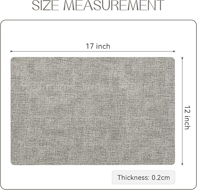 Romanstile Vinyl Placemats Set of 6-12 X 17 Inch - Heat Resistant Place Mats 100% Waterproof Oilproof Wipeable Reversible Faux Leather Table Mats for Kitchen, Dining, Party, Outdoor, Light Grey