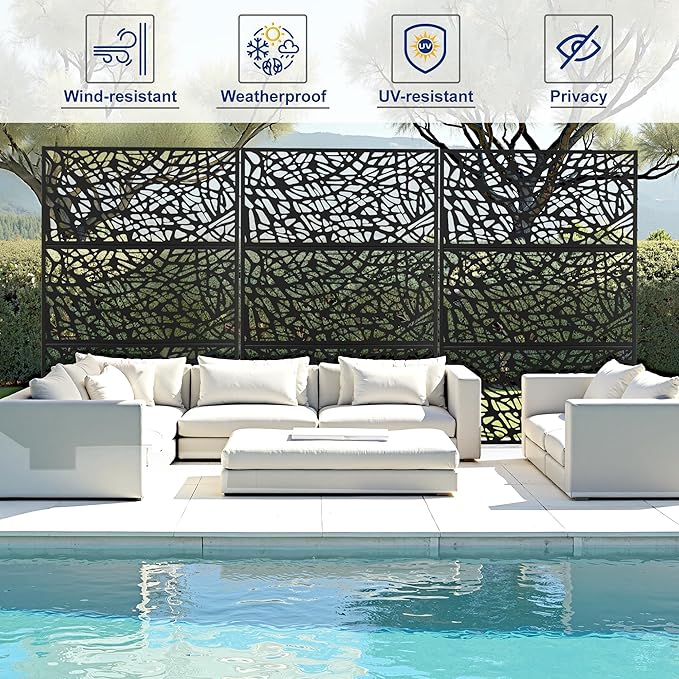 Outdoor Privacy Screen,72" H×47" W Metal Privacy Screen, Freestanding Privacy Fence Panels for Patio