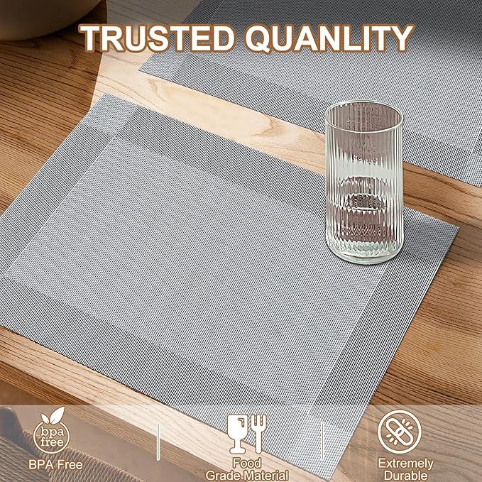 BETEAM Placemats Set of 6, Woven Vinyl Placemat for Dining Table Washable Wipeable Kitchen Place Mats Durable Indoor Outdoor Table Mats