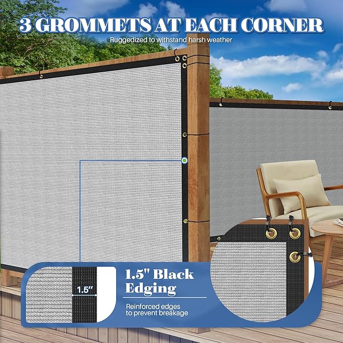 ECOOPTS 4'x126' Privacy Fence Screen Windscreen with Copper Grommets, Fit for Commercial Fence and Residential Garden Outdoor 90% UV Blockage, Cable Zip Ties Included (Gray)