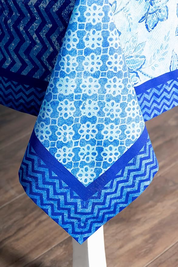 Maison d' Hermine Table Cloth Rectangle Table 100% Cotton 60 x 120 Inches Tablecloth Reusable Decorative for Dining Room, Farmhouse, Home, Party, Festive & Wedding Spring Summer - Indigo Love