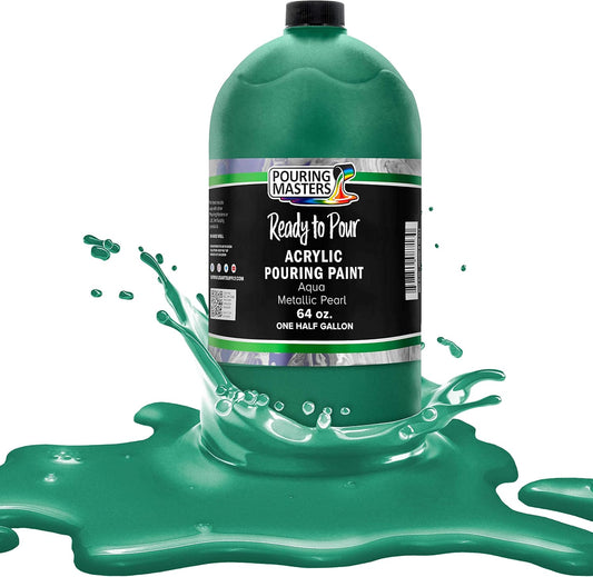 Pouring Masters Aqua Metallic Pearl Ready to Pour Acrylic Pouring Paint - Premium 64-Ounce Pre-Mixed Fluid Acrylic Paint - Fluid Art Supplies for Canvas, Wood, Paper, Tile & Rocks