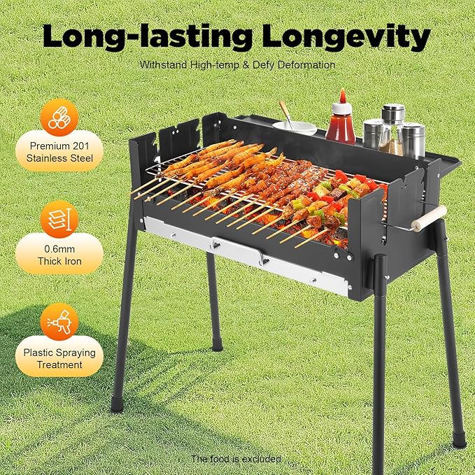 Portable Charcoal Grill, Folding BBQ Barbecue Grill, 27.56" Kebab Grill, Outdoor Cooking Grill, Yakitori Grills Tool Kits for Camping Hiking Picnics Backyard Garden Travel Parties