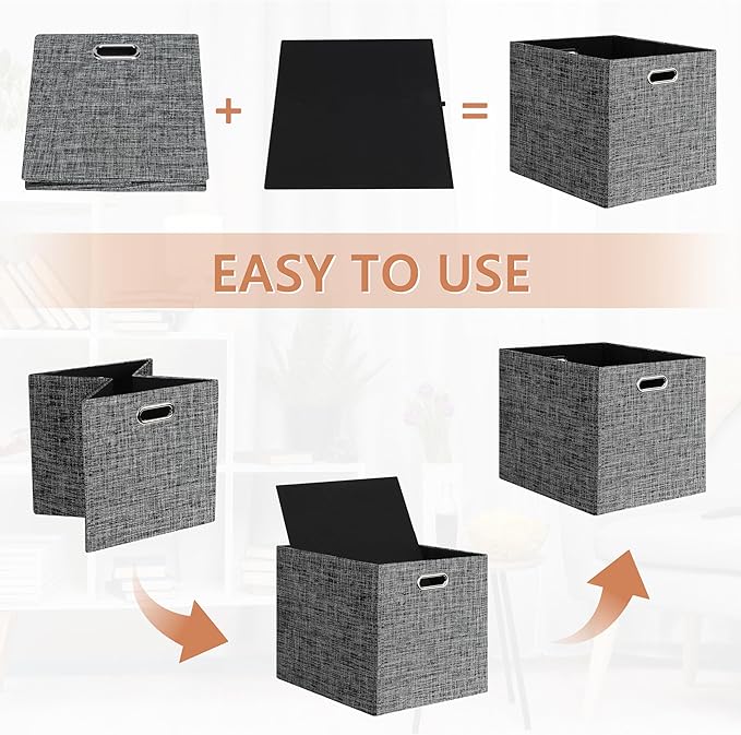 Posprica 13x15x13in Collapsible Storage Bins, Fabric Foldable Cube Storage Boxes, Decorative Storage Baskets Organizer for IKEA Kallax, Shelves, Closet, Clothes, Toy, Set of 4-Black