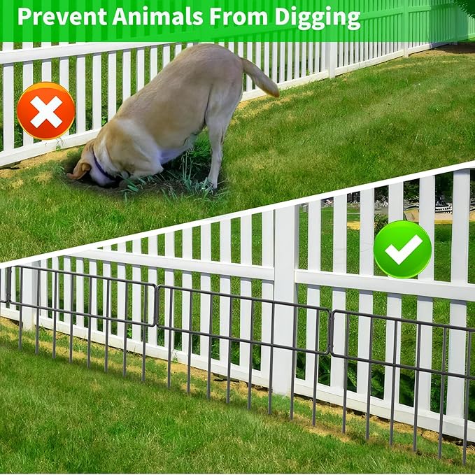 20Ft(L) X 13Inch(H) Animal Barrier Fence - 14 Pack Garden Fence Animal Barrier Garden Border Rustproof Metal No Dig Fence Panels for Dog Rabbit Defense Bottom Blocker for Outdoor Yard Patio