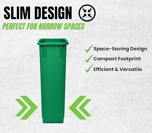 Alpine 23 Gallon Slim Trash Can - Open Top 3 Pack Slender Green Recycle Bin - Heavy Duty Plastic Garbage Bin for Homes, Offices and Other Commercial Space