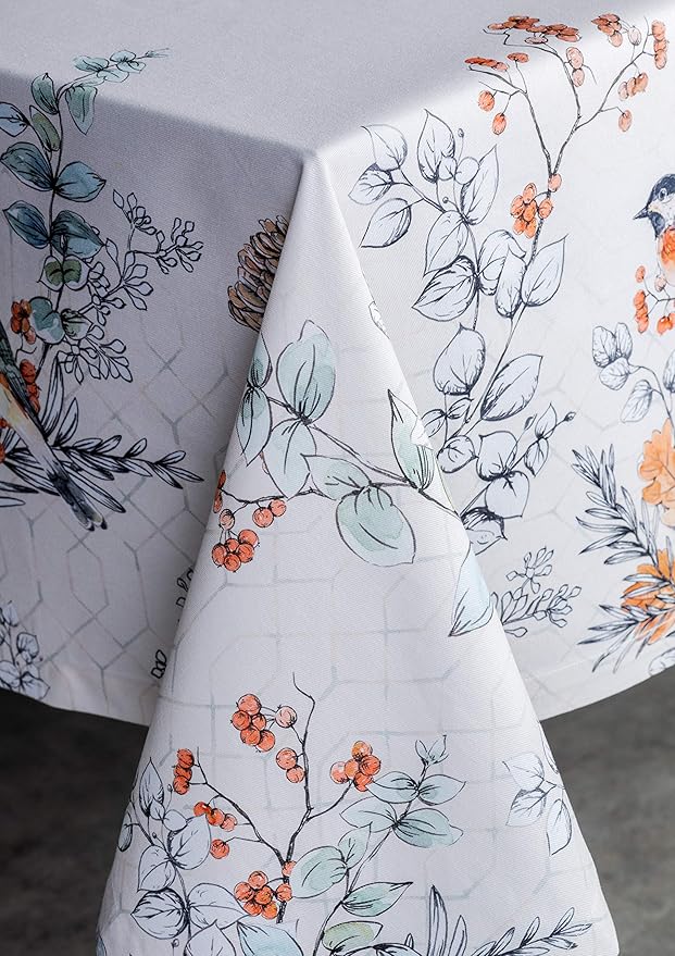 Maison d' Hermine Table Cloth Rectangle Table 100% Cotton 54 x 72 Inches Fall Tablecloth Reusable Everyday Use for Thanksgiving Christmas Decorations Dining Farmhouse Party (Whitish Shabby Chique)
