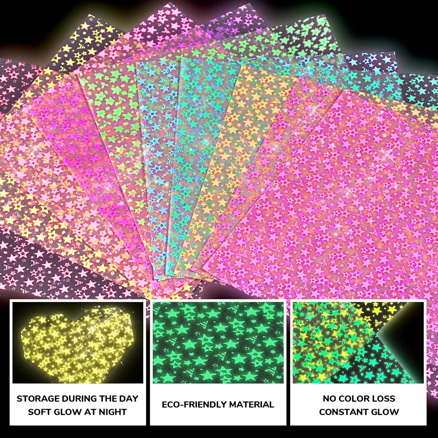 Joycat Pastel Glow in The Dark Origami Paper - 50 Sheets 6x6 Inches - Soft Luminous Sheets for Kids & Creative Projects, Ideal for Scrapbooking, Card Making and DIY Crafts