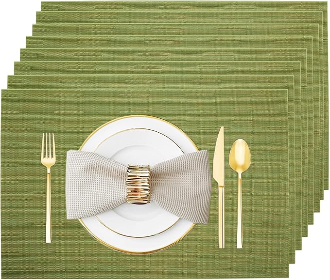 Placemats Set of 8 Washable&Wipeable Place mats for Dining Table Kitchen Indoor Outdoor Table Mats Heat Resistant Non Slip Woven Vinyl Table Placemats (Green，8PCS)