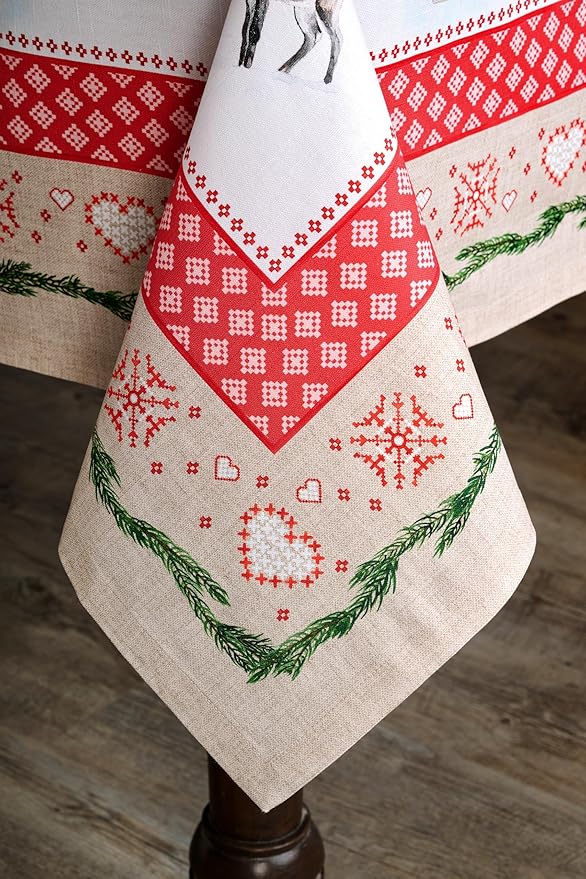 Maison d' Hermine Table Cloth Rectangle Table 100% Cotton 54 x 72 Inches Fall Tablecloth Reusable Everyday Use for Thanksgiving Christmas Decorations Dining Farmhouse Party (Rural Christmas)
