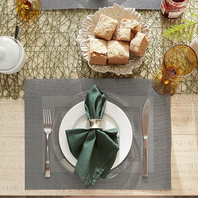 DII PVC Tabletop Collection Woven Indoor/Outdoor, Placemat Set, 13x17.25, Gray, 6 Piece