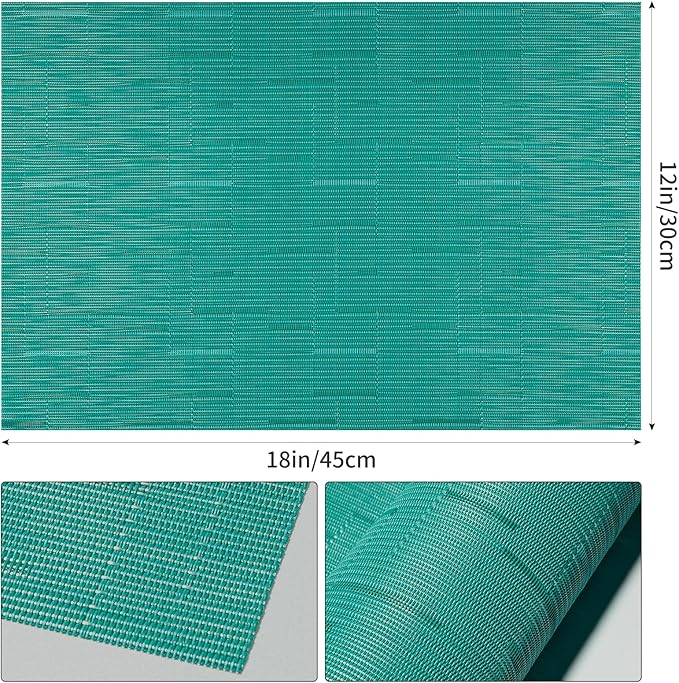 Woven Vinyl Placemats Set of 8 Wipe Clean PVC Heat Resistant Place Mats Durable Waterproof Stain Resistant Indoor Outdoor Table Mats(Turquoise)