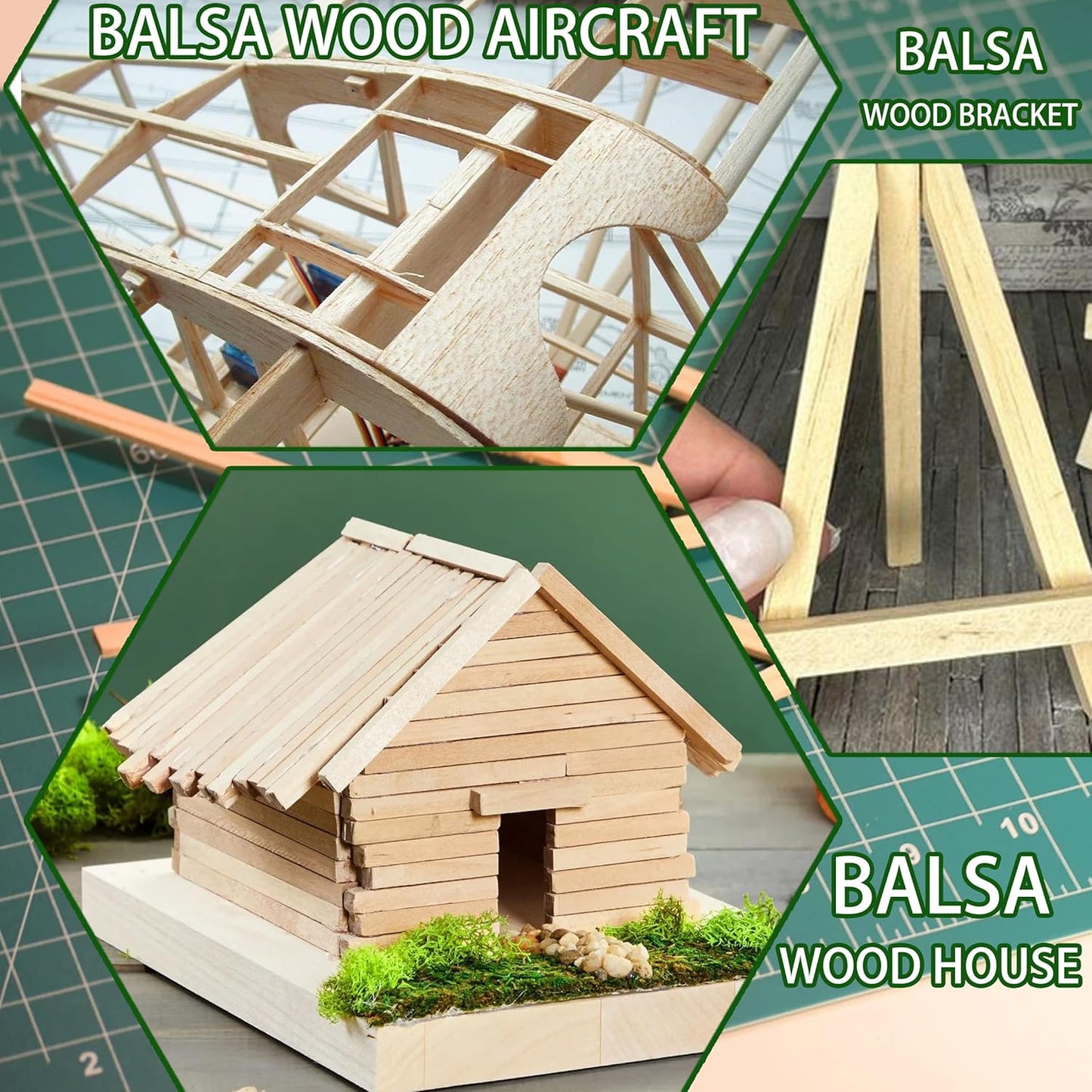 222Pcs Balsa Wood Sticks,Wood Strips Balsa Square Wooden Dowels Hardwood Unfinished Wood Sticks for Crafts DIY Projects Models Making Supplies (1/8in+3/16in+1/4in 222pcs)