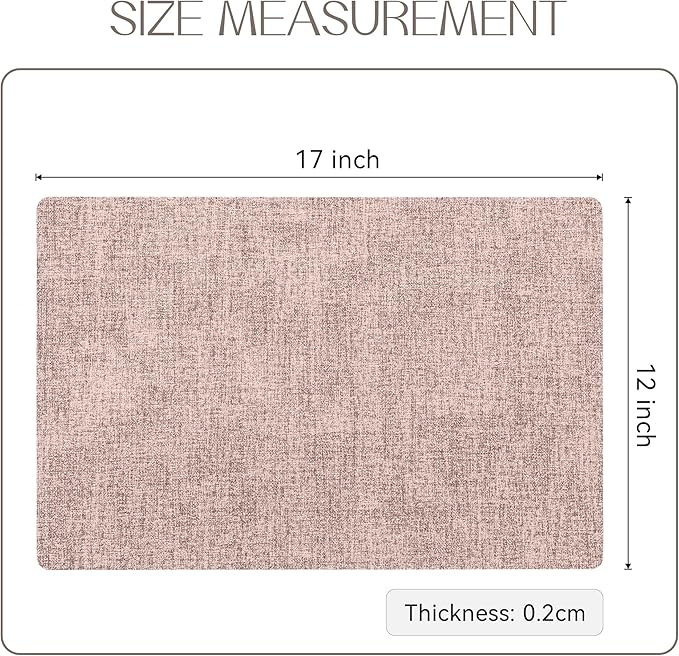 Romanstile Vinyl Placemats Set of 12-12 X 17 Inch - Heat Resistant Place Mats 100% Waterproof Oilproof Wipeable Reversible Faux Leather Table Mats for Kitchen, Dining, Party, Outdoor, Pink