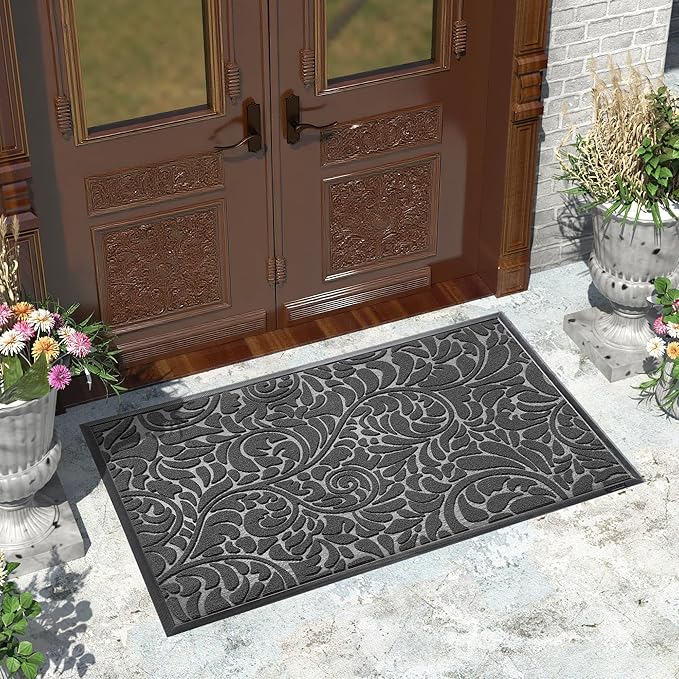Yimobra Large Door Mat Outside Entrance 47x32, Waterproof Sturdy Outdoor Mats for Front Door, Heavy Duty Non-Slip Doormat for Garage Patio Entryway Indoor, Easy Clean, Grey