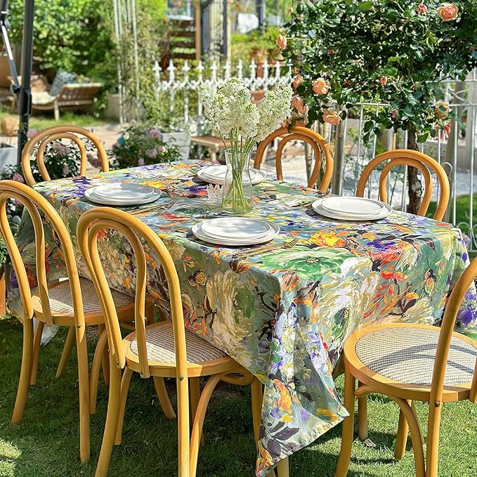 Rectangle Outdoor Tablecloth 84''x60'' - Waterproof Stain Resistant Washable Table Cloth, Durable Table Cover for Easter, Dining, Party, Picnic - Green