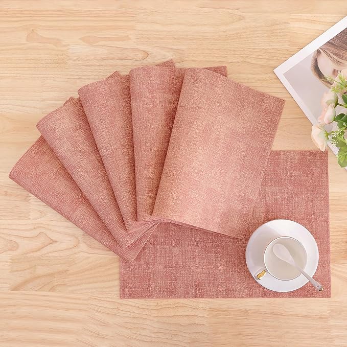 Homaxy Faux Leather Heat Resistant Placemats for Dining Table Set of 6, Waterproof Wipeable Washable PU Table Mats, Easy to Clean Anti-Slip Place Mats, 11.8" x 17", Pink