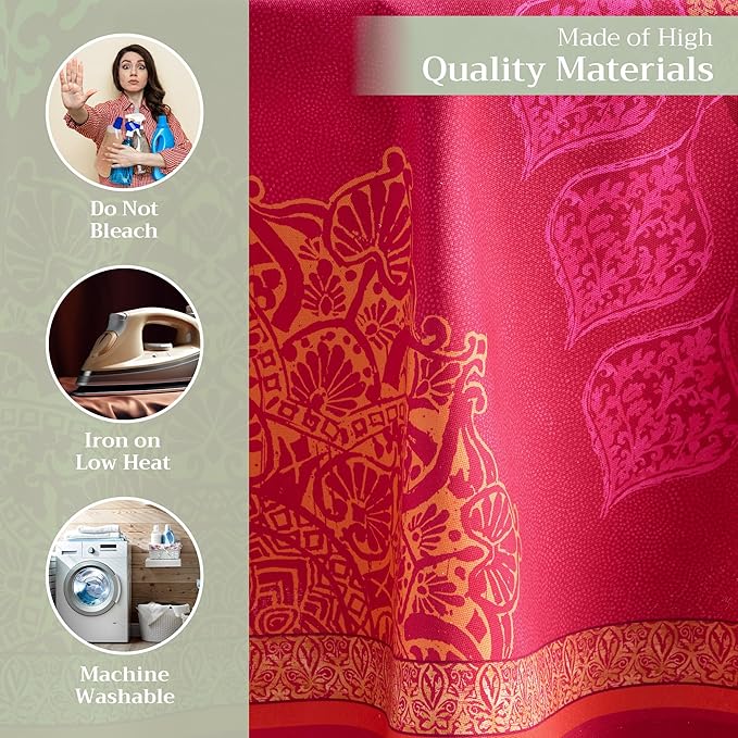 Maison d' Hermine Table Cloth Round Table 100% Cotton 63 Inches Fall Tablecloth Reusable Everyday Use for Thanksgiving Christmas Decorations Dining Farmhouse Party (Versailles)