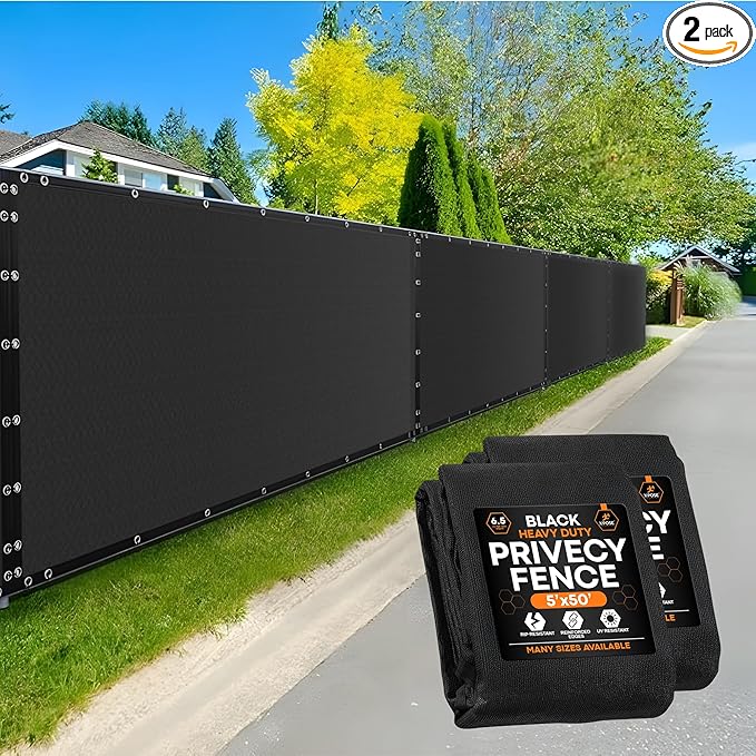 Xpose Safety Privacy Fence Screen 5’ x 50’ (2 Pack) – Heavy Duty Black Mesh with 90% Visibility Block, UV Protection – Includes Cable Ties – for Garden, Yard, Nursery, Kennel, Dog Run, Greenhouse