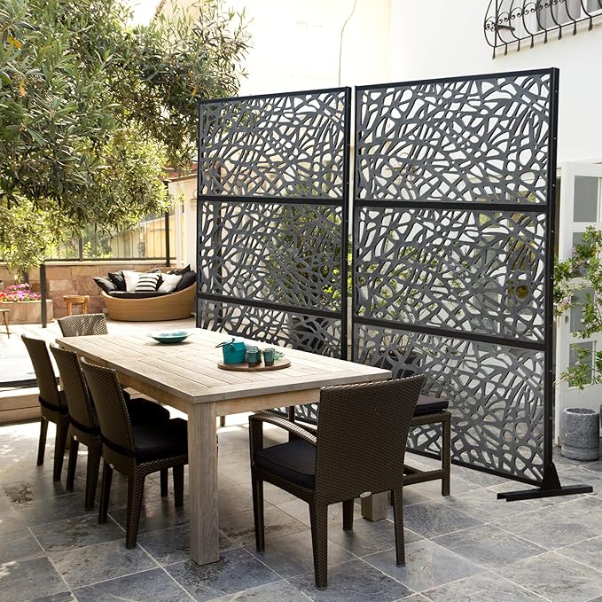 Domi Outdoor Living Privacy Screen, Freestanding, Modern, Black, Plastic Mesh, Galvanized Steel Frame