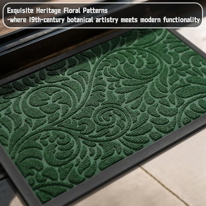 Yimobra Door Mat Outside Entrance 29.5x17, Waterproof Sturdy Outdoor Mats for Front Door, Heavy Duty Non-Slip Doormat for Garage Patio Entryway Indoor, Easy Clean, Green
