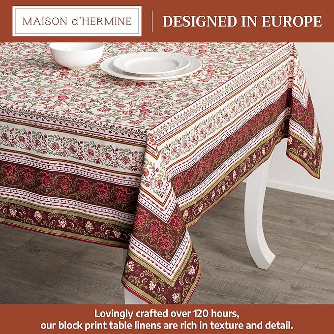 Maison d' Hermine Table Cloth Square Table 100% Cotton 54 x 54 Inches Fall Tablecloth Reusable Everyday Use for Thanksgiving Christmas Decorations Dining Farmhouse Party (Reveillon Au Jardin)