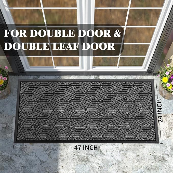 Yimobra Large Door Mat 47x24, All-Weather Waterproof Outdoor Mats for Front Door, Non Slip Rubber Doormat for Patio Proch Outside Entryway Indoor, Mix Grey